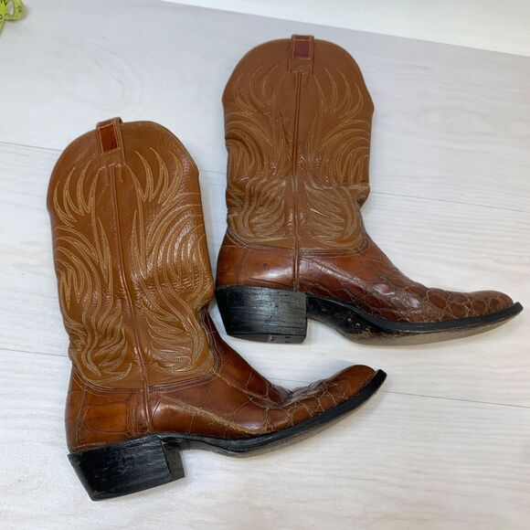 Nocona Brown Alligator Vintage Cowboy Boots Mens Size 9.5 B Style 9084‎ USA main image 9